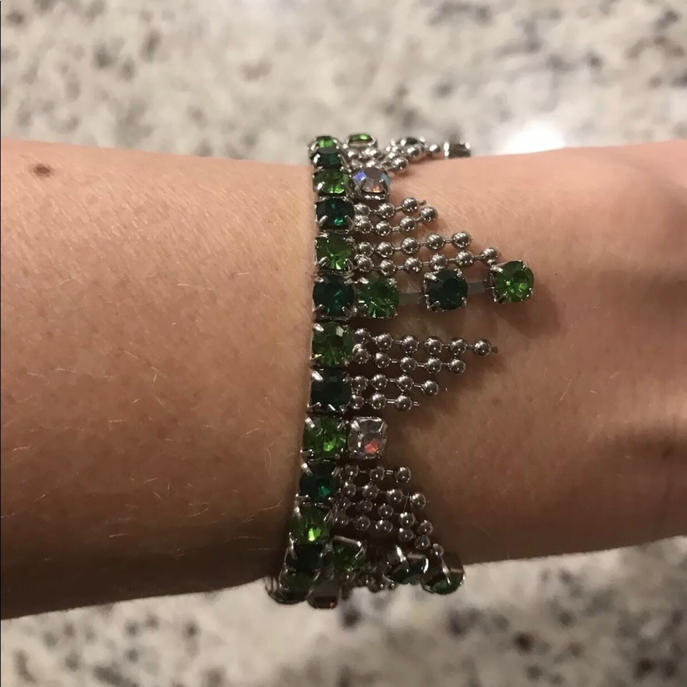 Emerald Green Sparkling Crystal Rhinestone Fringe Stretch Bracelet New